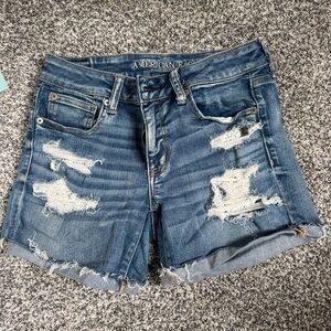 American Eagle Outfitters Ripped Blue Denim Shorts- Midi
